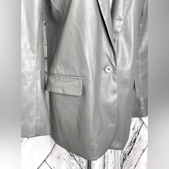 BB DAKOTA Faux Leather Blazer Jacket Gray S - Picture 3 of 5